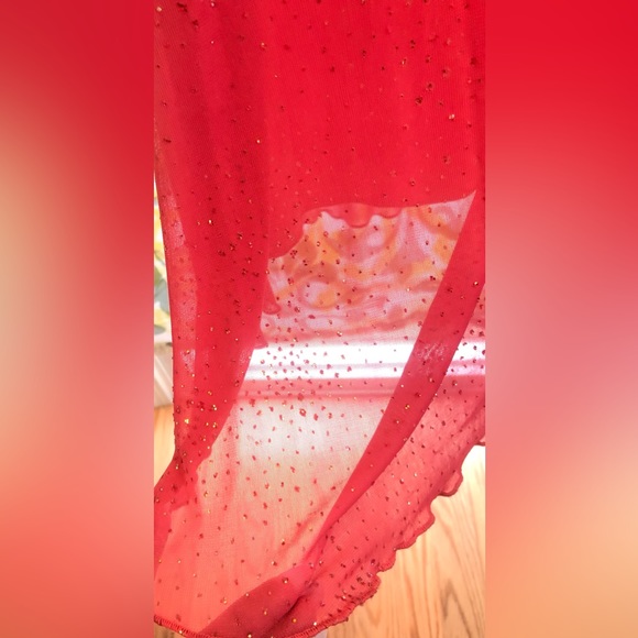 Candy Rocket Prom Off Shoulder Glitter Sparkle Coral Y2K Long Sheer Dress Small - Picture 11 of 15